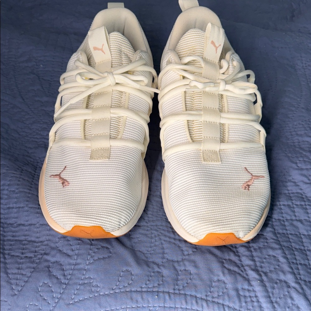 Puma Cream Sneakers with Orange Accents